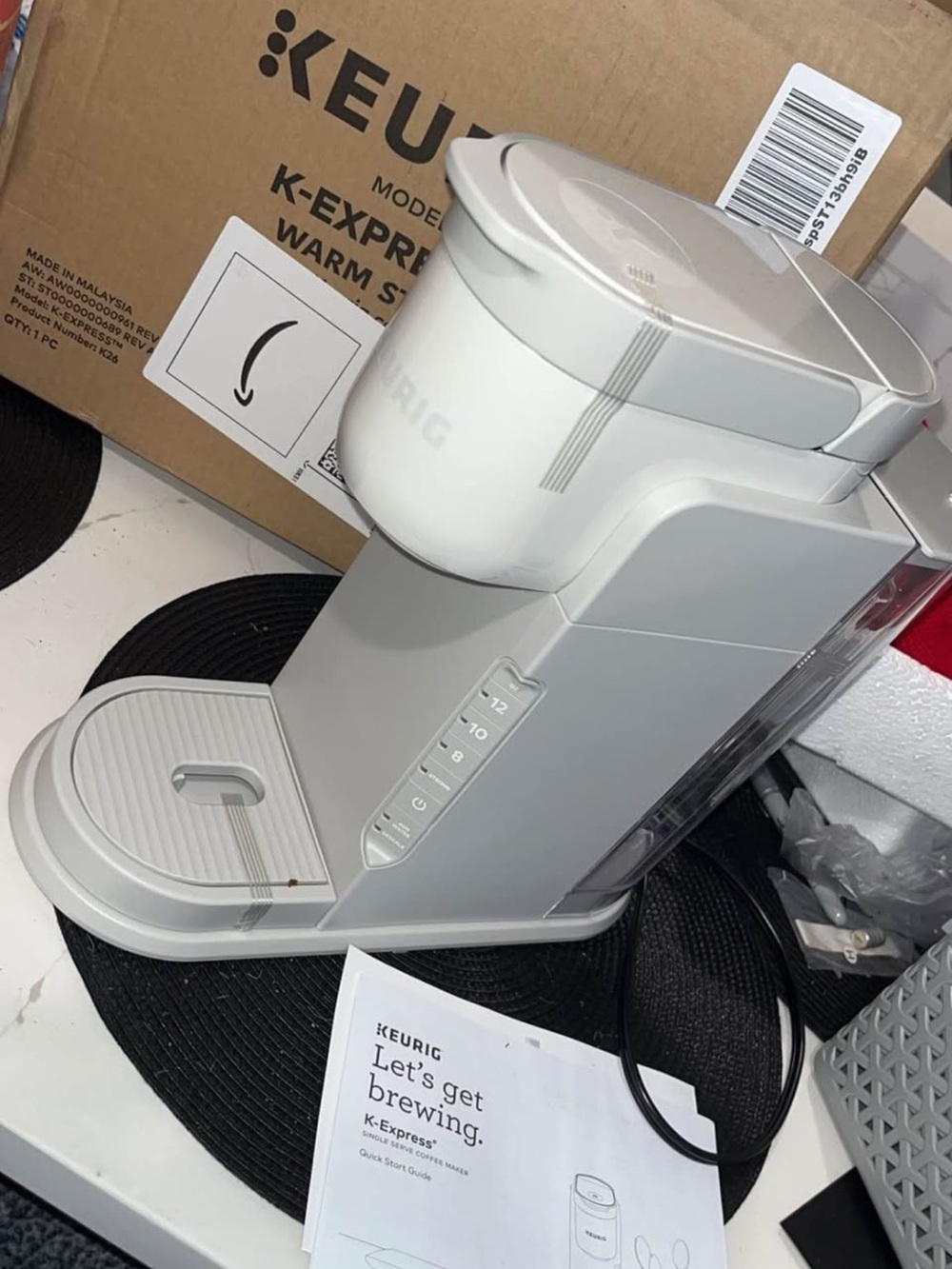 Keurig Single Serve Coffee Maker in light gray with Clear Reservoir
